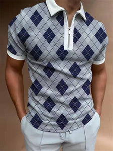 2022 New Summer High Quality Men Polo Shirts High Street Print Casual Short Sleeve Men Shirts Turn-Down Collar Zipper Polo Shirt