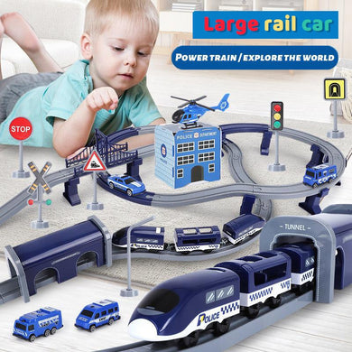 Electric Train Toy Set Car Railway Tracks Diecast Model Building Block Educational Game Boy Rail Car Toys For Children Kids Gift