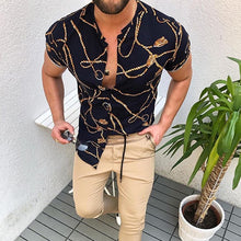Load image into Gallery viewer, Nation Style Summer Man Shirt 2022 Mens Ethnic Printed Stand Collar Stripe Short Sleeve Loose Hawaiian Henley Casual Shirt ok01