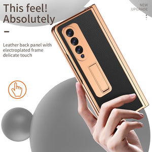 Touch Pen With 2 Pcs Hinge Protection Case for Samsung Galaxy Z Fold 3 2 5G Plating Pen Slot Kickstand Cover With Screen Glass