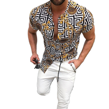 Load image into Gallery viewer, Nation Style Summer Man Shirt 2022 Mens Ethnic Printed Stand Collar Stripe Short Sleeve Loose Hawaiian Henley Casual Shirt ok01