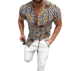 Nation Style Summer Man Shirt 2022 Mens Ethnic Printed Stand Collar Stripe Short Sleeve Loose Hawaiian Henley Casual Shirt ok01