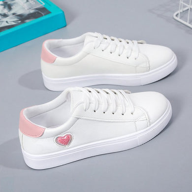 Women Sneakers Leather Shoes 2021 Spring Trend Casual Flats Sneakers Female New Fashion Comfort White Heart Vulcanized Shoes