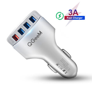 QGEEM 4USB QC 3.0 Car Charger Quick Charge 3.0 Phone Charging Car Fast Charger 4Ports USB Car Portable Charger for iPhone Xiaom