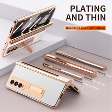 Load image into Gallery viewer, Touch Pen With 2 Pcs Hinge Protection Case for Samsung Galaxy Z Fold 3 2 5G Plating Pen Slot Kickstand Cover With Screen Glass