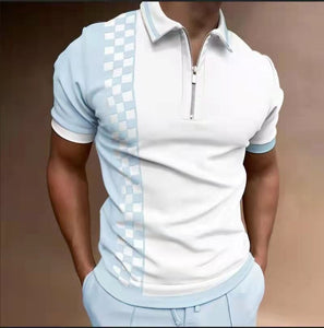 2022 New Summer High Quality Men Polo Shirts High Street Print Casual Short Sleeve Men Shirts Turn-Down Collar Zipper Polo Shirt