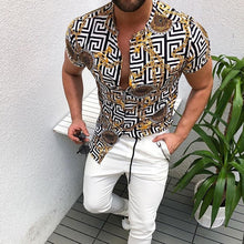 Load image into Gallery viewer, Nation Style Summer Man Shirt 2022 Mens Ethnic Printed Stand Collar Stripe Short Sleeve Loose Hawaiian Henley Casual Shirt ok01