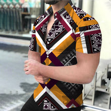 Load image into Gallery viewer, Plus Size Men Fashion Shirts Turn-down Collar Buttoned Shirt Men&#39;s Casual Digital Printing Short Sleeve Tops Blouse Streetwear