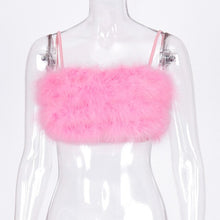 Load image into Gallery viewer, Viifaa Pink Faux Fur Sleeveless Rave Festival Party Cami Top Women Clothes Summer Spaghetti Strap Slim Fit Bustier Crop Tops