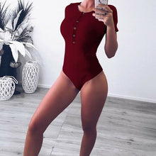 Load image into Gallery viewer, Women Sexy Knitted Bodysuits Summer Stretchy Short Sleeve Slim Thong Bodysuit Jumpsuit Bodycon Women Leotard Body Top Clubwear