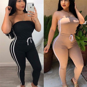 Summer Women Off Shoulder Jumpsuits Fashion 2019 New Brand Ladies Lace Up Solid Loose Elastic Romper Ladies Bodysuits Casual