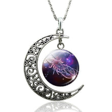 Load image into Gallery viewer, 12 Constellation Necklace Zodiac Signs Cabochon Glass Crescent Moon Pendant Clavicle chain Necklace Birthday Gifts for Women