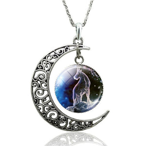 12 Constellation Necklace Zodiac Signs Cabochon Glass Crescent Moon Pendant Clavicle chain Necklace Birthday Gifts for Women