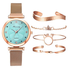 Load image into Gallery viewer, Fashion 5pcs Set Women Watches Luxury Magnet Buckle Flower Rhinestone Watch Ladies Quartz Wrist Watch Bracelet Set Reloj Mujer