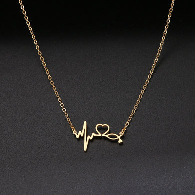 Stethoscope Heartbeat Gold Necklace Women Love Heart Stainless Steel Necklaces & Pendants Medical Nurse Doctor Lover Gifts