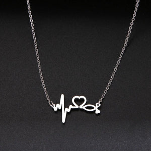 Stethoscope Heartbeat Gold Necklace Women Love Heart Stainless Steel Necklaces & Pendants Medical Nurse Doctor Lover Gifts