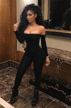 Load image into Gallery viewer, Women Off Shoulder Bodycon Jumpsuit Long Sleeve Clubwear Playsuit Jumpsuits Rompers Skinny Sexy Jumpsuits Female Black Trousers