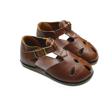 Cowhide Girls sandals Retro oil wax color Genuine Leather Baby Beach shoes kids Garden sandals Summer Children's sandals 5T