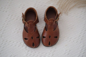 Cowhide Girls sandals Retro oil wax color Genuine Leather Baby Beach shoes kids Garden sandals Summer Children's sandals 5T