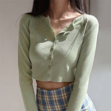 Load image into Gallery viewer, Korean Style O-neck Short Knitted Sweaters Women Thin Cardigan Fashion  Sleeve Sun Protection Crop Top Ropa Mujer