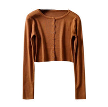 Load image into Gallery viewer, Korean Style O-neck Short Knitted Sweaters Women Thin Cardigan Fashion  Sleeve Sun Protection Crop Top Ropa Mujer