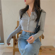 Load image into Gallery viewer, Korean Style O-neck Short Knitted Sweaters Women Thin Cardigan Fashion  Sleeve Sun Protection Crop Top Ropa Mujer