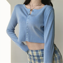 Load image into Gallery viewer, Korean Style O-neck Short Knitted Sweaters Women Thin Cardigan Fashion  Sleeve Sun Protection Crop Top Ropa Mujer