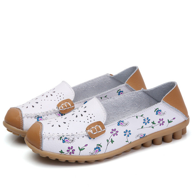 Women flat shoes 2021 new fashion ballet summer flower print women shoes genuine leathe loafers ladies flats shoes woman