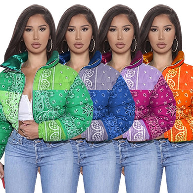 Bandana Coat Paisley Printed Bubble Jackets For Women 2020 Winter Fashion Warm Parkas Casual Zipper Up Puffer Outerwear S-XXL