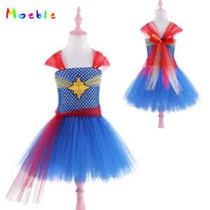 Moeble Children Cosplay Costume Girls Tutu Dress with Headband Kids Party Dresses for Birthday Halloween Christmas Summer