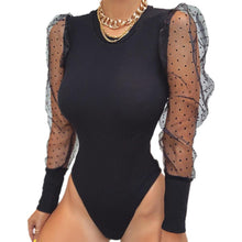 Load image into Gallery viewer, Mesh Puff Sleeve Elegant Bodysuits Tops Women Long sleeve Solid Bodycon Sexy Bodysuits Jumpsuit Vintage Club Body Top Femme