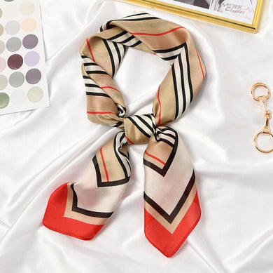 New 70x70cm Women Multifunction Polyester Silk Scarf Elegant Stripes Printed Casual Satin Small Square Wraps Scarves Shawl