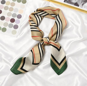 New 70x70cm Women Multifunction Polyester Silk Scarf Elegant Stripes Printed Casual Satin Small Square Wraps Scarves Shawl