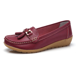 New Women Shoes Loafers  Female Moccasins Shoes Summer Genuine Leather Women Flats Slip On Women Loafers Flats Tassel Plus Size