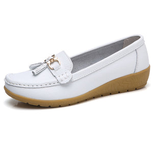 New Women Shoes Loafers  Female Moccasins Shoes Summer Genuine Leather Women Flats Slip On Women Loafers Flats Tassel Plus Size