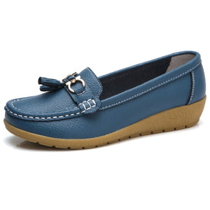 New Women Shoes Loafers  Female Moccasins Shoes Summer Genuine Leather Women Flats Slip On Women Loafers Flats Tassel Plus Size