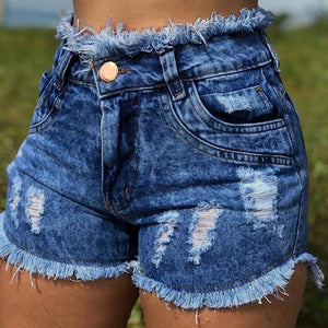 Summer woman denim shorts fashion high waist tassel ripped jeans shorts casual sexy female shorts hipster clothes S-3XL