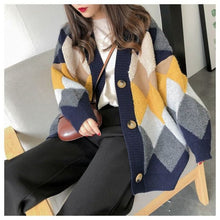 Load image into Gallery viewer, Cardigan sweater 2021 spring and autumn new ins popular retro French loose knitted cardigan length net red sweater coat b012