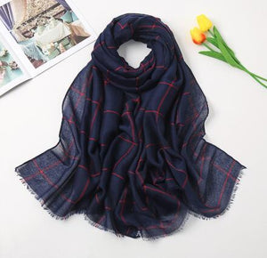 New Muslim Women Plaid Hijab Scarf Long Soft Cotton Headscarf Hijab Femme Musulman Headwraps Head Scarves Shawl 75x190cm