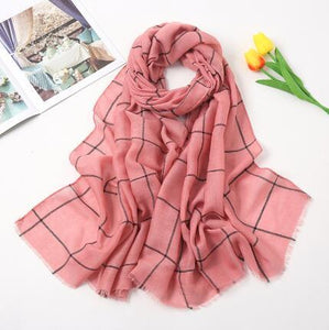 New Muslim Women Plaid Hijab Scarf Long Soft Cotton Headscarf Hijab Femme Musulman Headwraps Head Scarves Shawl 75x190cm