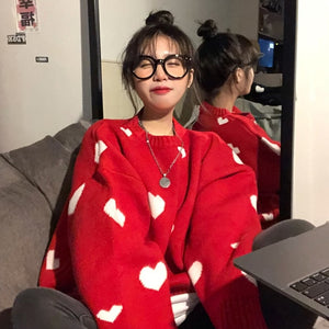 Nomikuma 2020 Autumn Winter Women Sweater Korean Love Heart Knitted Pullover Tops Causal Long Sleeve O-neck Pull Femme b037