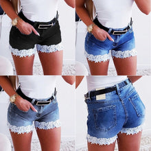 Load image into Gallery viewer, Women Slim Denim Shorts Stretch Lace Stitching Jeans Shorts Ladies Casual Regular Short