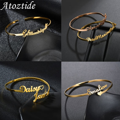 Customized Name Bracelet Personalized Custom Charm Gold Silver Color Bangles for Women Stainless Steel Chrismas Jewelry Gift