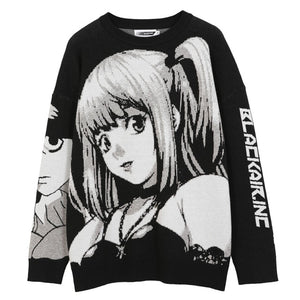 ATSUNNY 2021 Hip Hop Streetwear Vintage Style Harajuku Knitting Sweater Anime Girl Knitted Death Note Sweater Pullover