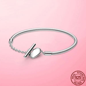 TOP SALE Pulseira Bracelet Femme 925 Sterling Silver Heart Snake Chain Bracelet For Women Fit Original Charm Beads Jewelry Gift