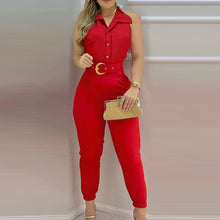 Load image into Gallery viewer, Spring Puff Shoulder Zip Women Jumpsuit 2021 Summer Deep V Neck Short Sleeve Shirt Overalls Elegant Office Lady One Piece Romper