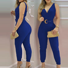 Load image into Gallery viewer, Spring Puff Shoulder Zip Women Jumpsuit 2021 Summer Deep V Neck Short Sleeve Shirt Overalls Elegant Office Lady One Piece Romper