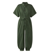 Load image into Gallery viewer, 2020 Sexy V-Neck Button Lace-Up Jumpsuit Summer Short Sleeve Loose Playsuit Overalls Women Elegant Leopard Print Pocket Rompers