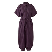 Load image into Gallery viewer, 2020 Sexy V-Neck Button Lace-Up Jumpsuit Summer Short Sleeve Loose Playsuit Overalls Women Elegant Leopard Print Pocket Rompers