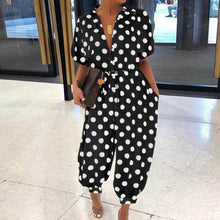 Load image into Gallery viewer, 2020 Sexy V-Neck Button Lace-Up Jumpsuit Summer Short Sleeve Loose Playsuit Overalls Women Elegant Leopard Print Pocket Rompers